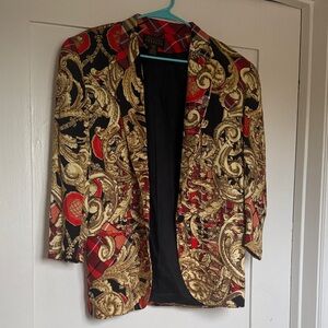 Vintage Express Women's Black and Gold Baroque Blazer (mixed print)